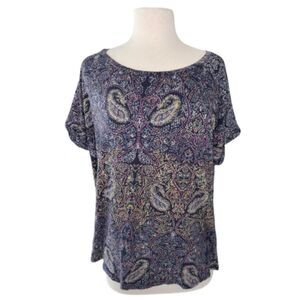 Lucky Brand Navy T Shirt Paisley Print Tee Flattering Design